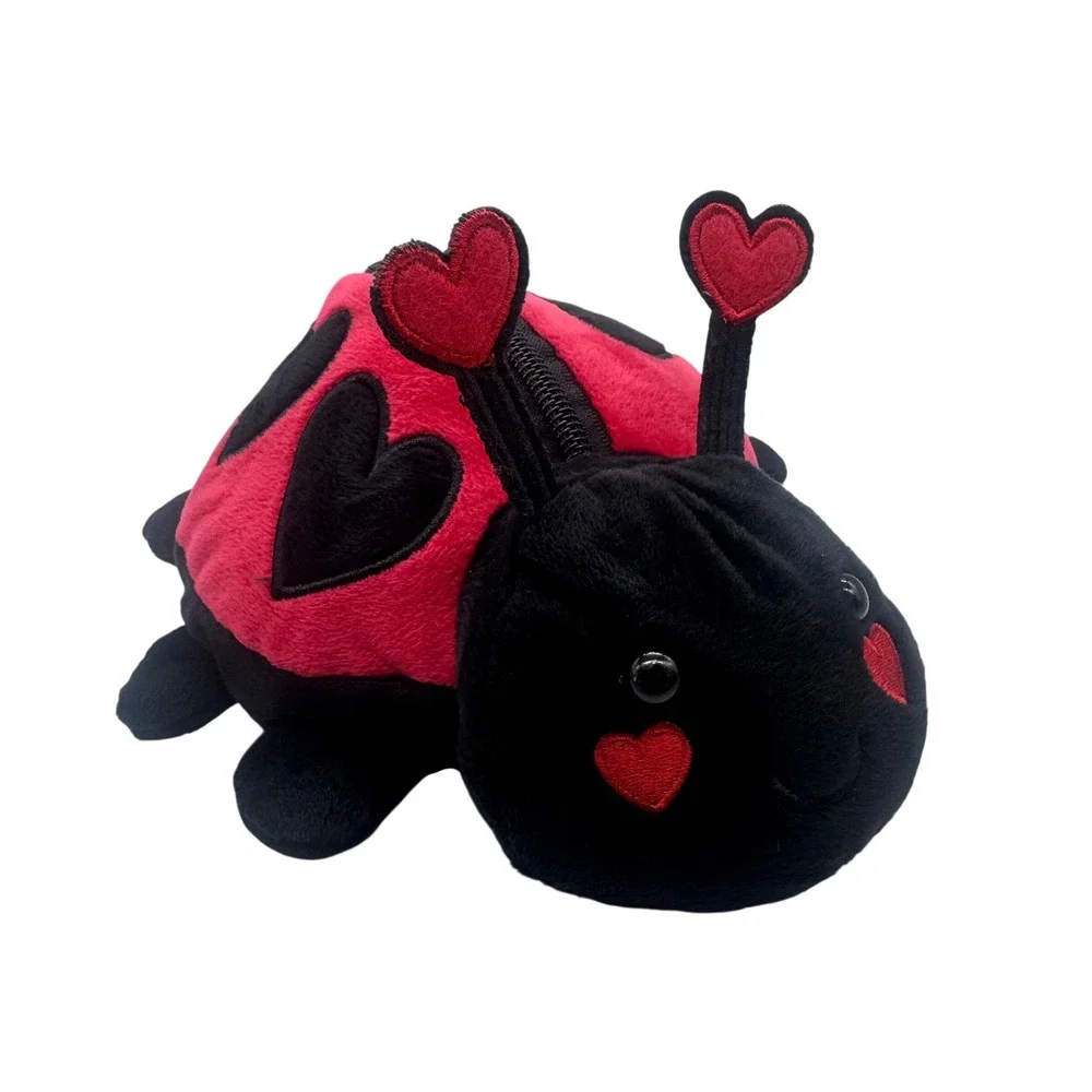 American Greetings Plush Ladybug Heart Zip Pouch Red Black 8